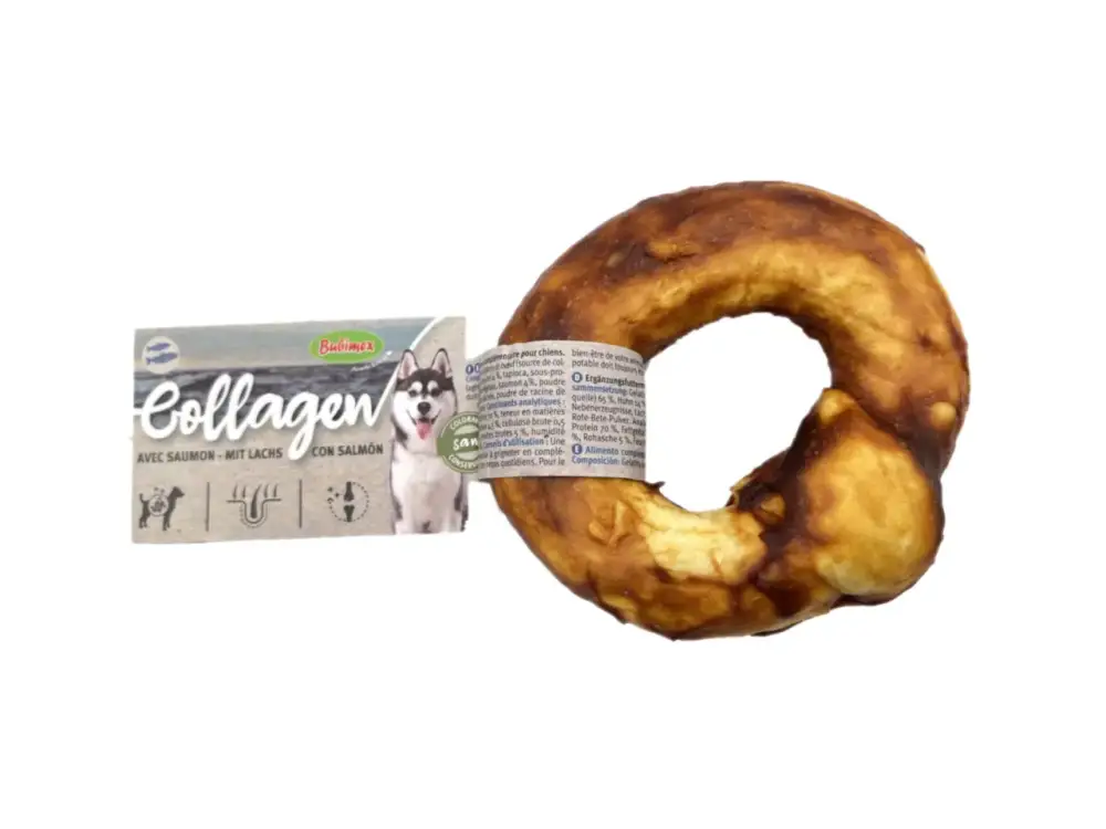 Petit Prix Bubimex Friandise Chien Donut Saumon Collagène – Ø 8 cm – Vendu à l&rsquo;unité