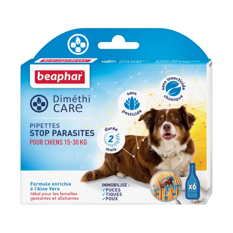 Vente Directe Pipettes antiparasitaires Chien Moyen – Beaphar DiméthiCARE – 6 x 3 ml