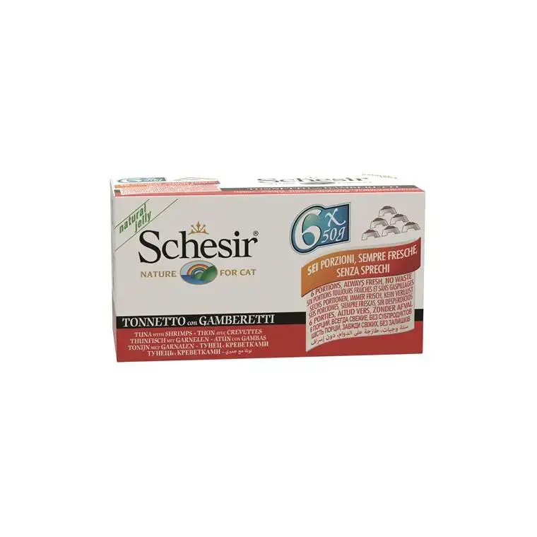 Boites Chat – Schesir Thon et crevettes en gelée – 6 x 50 gr Commander Maintenant