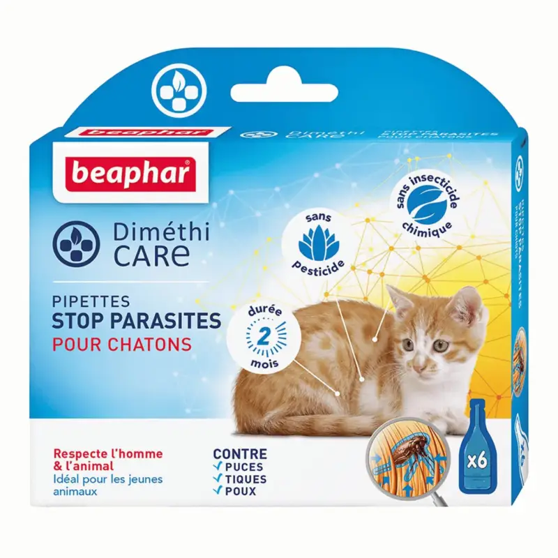 Soin Chat – Beaphar Pipettes Antiparasitaires DiméthiCARE pour chaton – x 6 Authentique