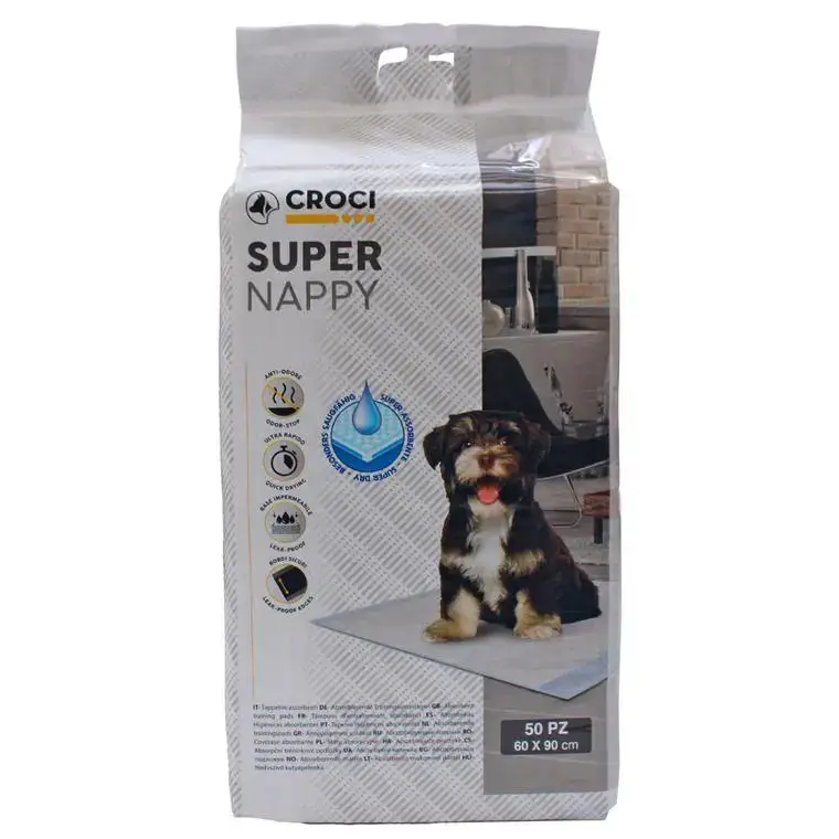Hygiène Chien – Tapis d&rsquo;apprentissage Croci Super Nappy – 90 x 60 cm – Lot de 50 Livraison Express