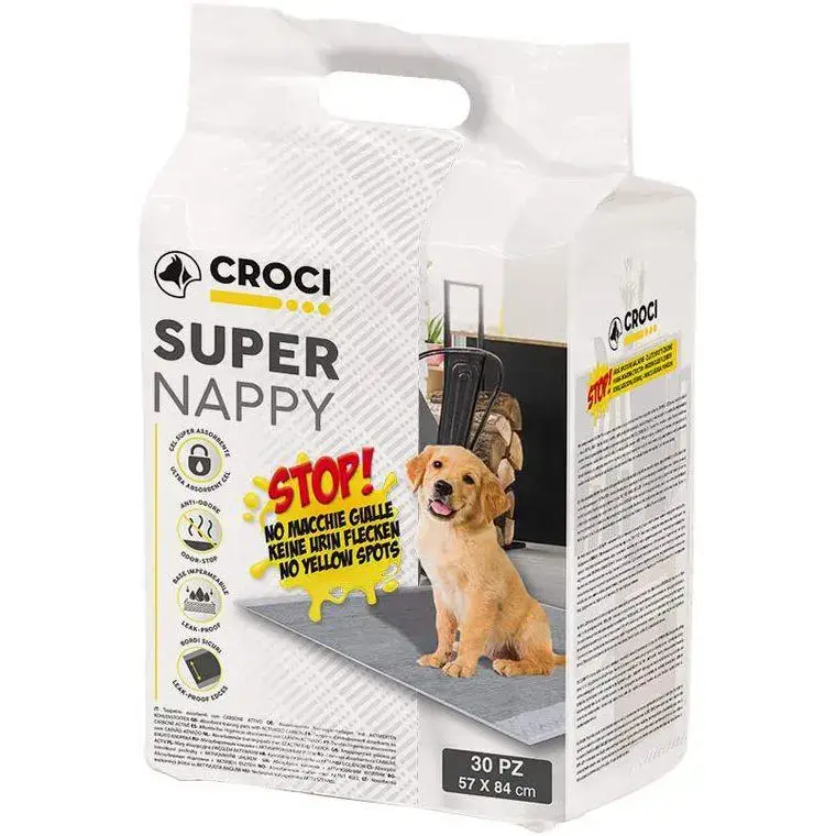 Prix Cassé Hygiène Chien – Tapis d&rsquo;apprentissage Croci Super Nappy Carbone – 84 x 57 cm – Lot de 30
