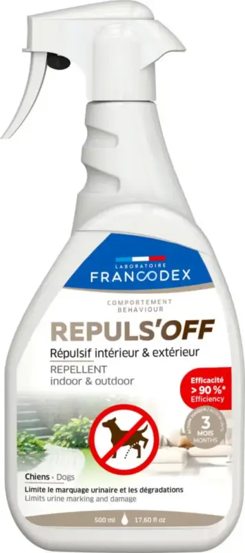Réduction Francodex Répulsif Intérieur Extérieur Chien Repuls&rsquo;off Spray – 500 ml