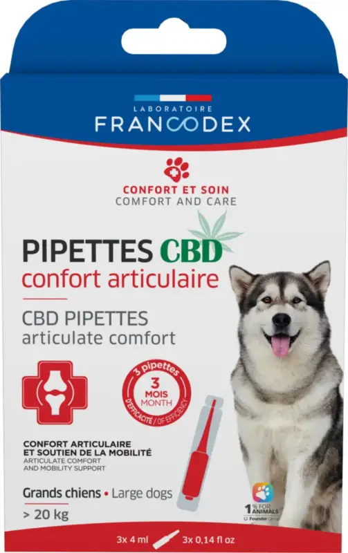 Francodex Pipettes CBD Chien > 20 kg Confort Articulaire – x 3 pipettes Marque