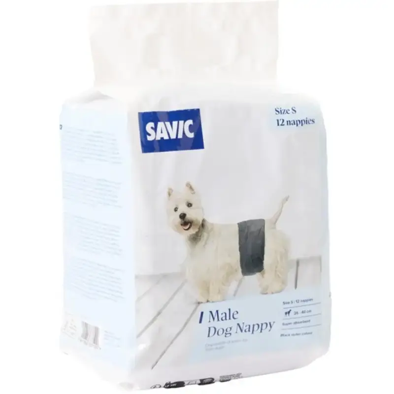 Dernier Modèle Savic Couches Pour Chien Mâle Jetables Coloris Noir – Taille S 26 – 40 cm x 12 couches
