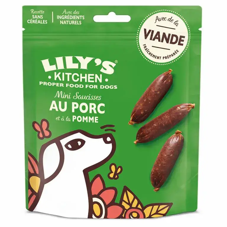 Lily&rsquo;s Kitchen Friandise Chien Mini saucisses Porc Pomme – 70 gr Offre Spéciale