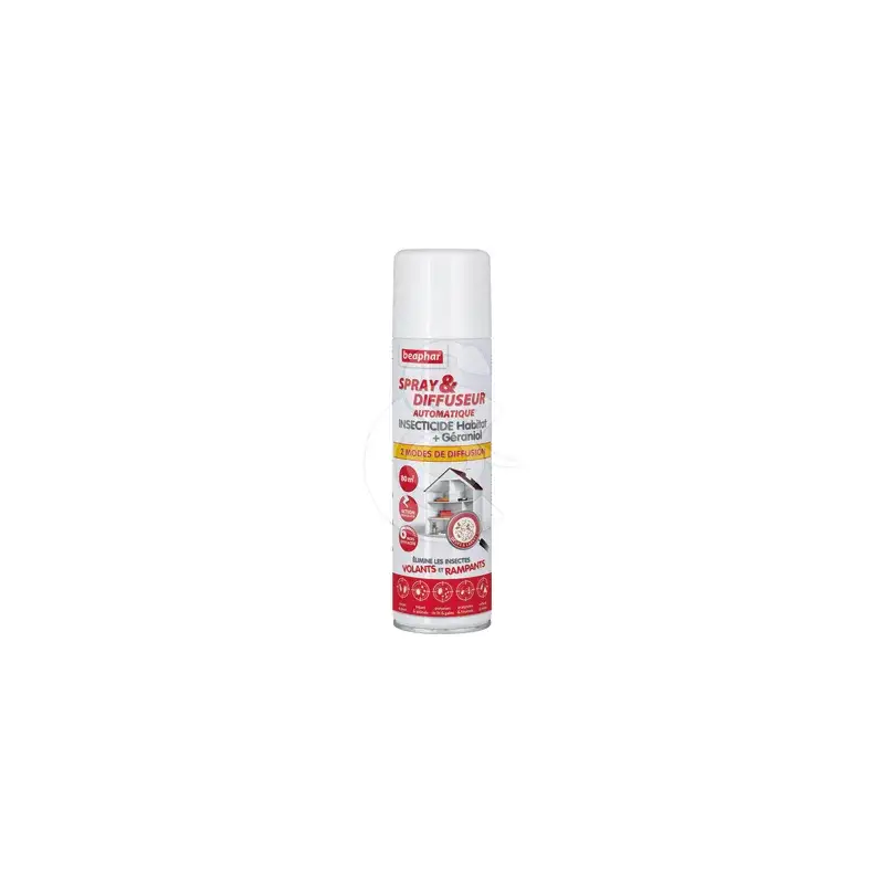 Top Vente Beaphar Spray+Diffuseur auto. Insecticide Habitat + Géraniol