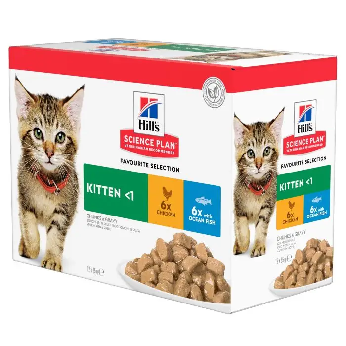 Certifié Hill&rsquo;s Science Plan Kitten Multipack 12 Sachets Repas Pour Chaton Poulet Et Poisson 12x85g