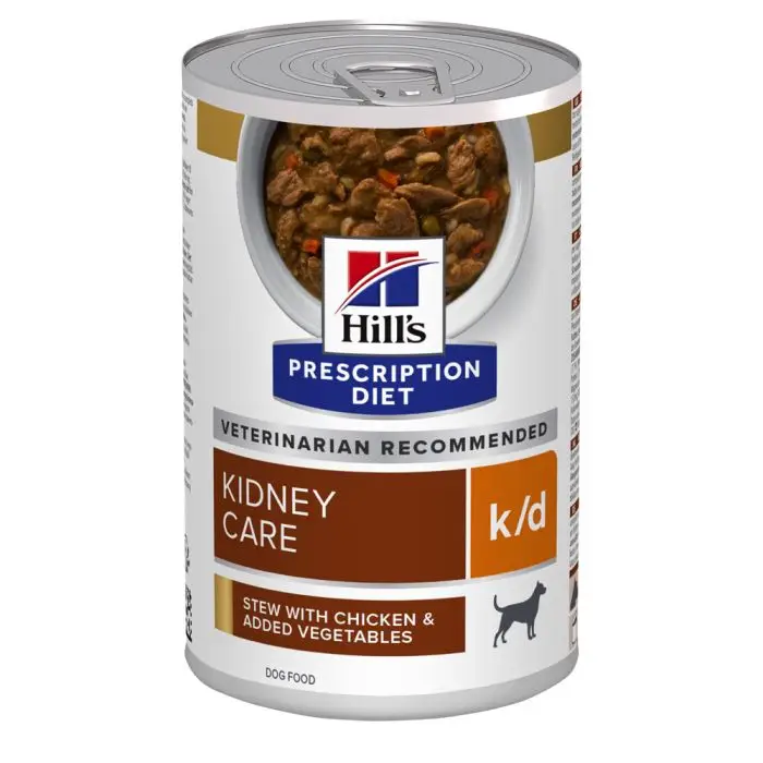 Authentique Hill&rsquo;s Prescription Diet K/D Mijoté pour chien 12x354g au poulet et légumes