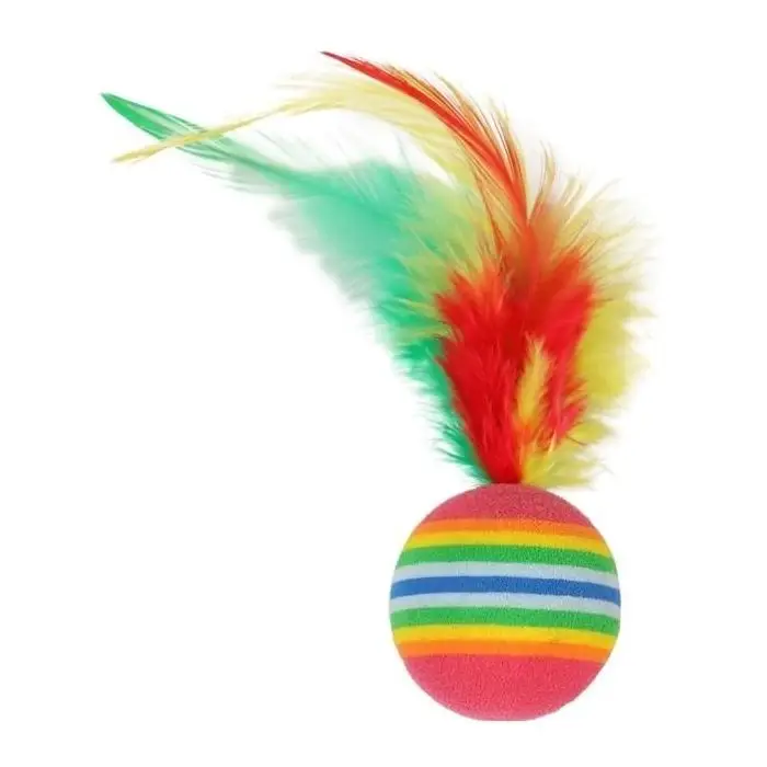 4 Balles arc en ciel avec plume pour chat Vente Flash