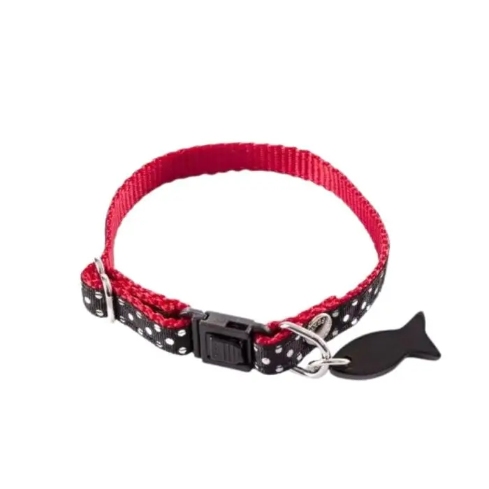 Promotion Collier chat noir à pois blancs