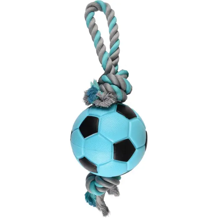 Affaire À Saisir Flamingo Sporty Ballon De Football+corde pour Chien Bleu 12cm