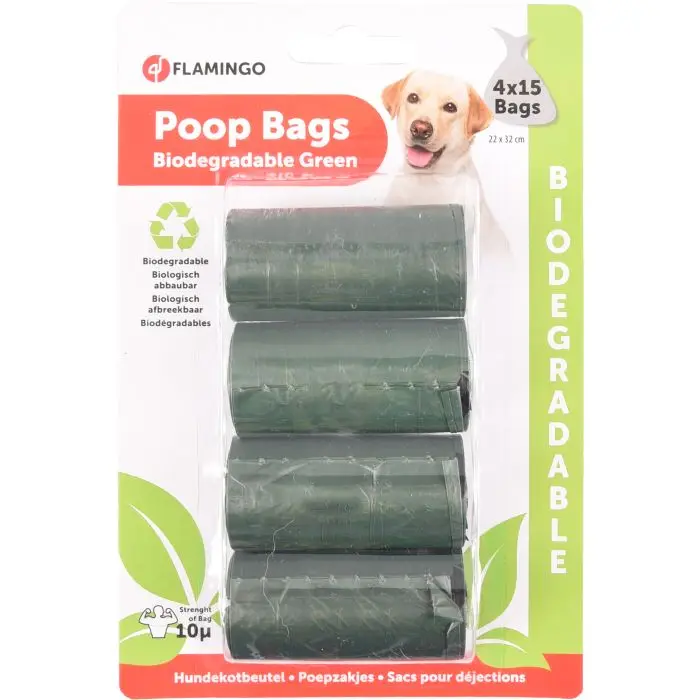 Affaire À Saisir Flamingo Sacs Ramasse Crottes Bio Vert 4x15pcs pour Chien