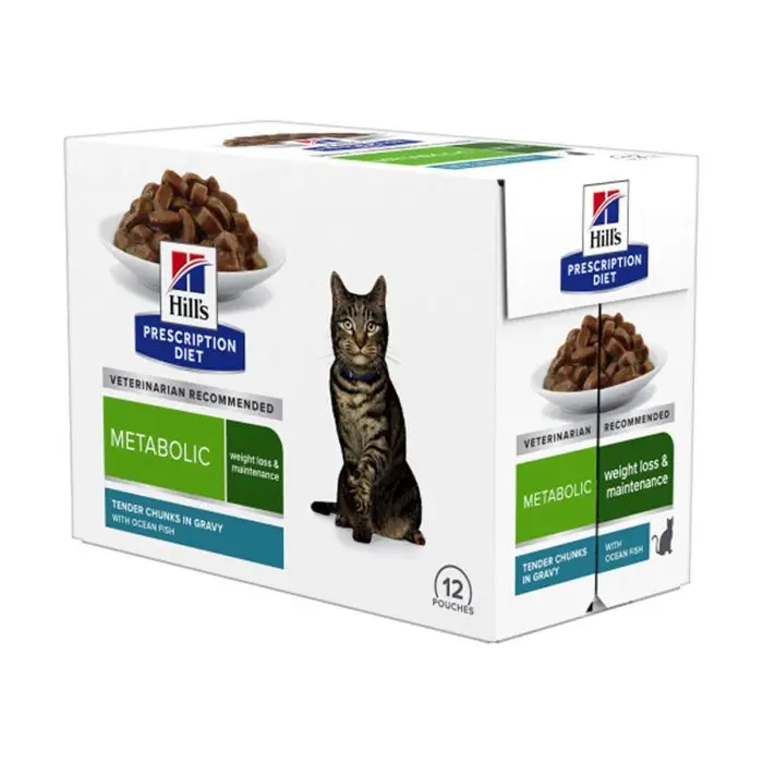 Hill&rsquo;s Prescription Diet Metabolic sachets pour chat au poisson – 12x85g Commander Vite