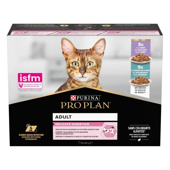 Meilleur Choix Purina Pro Plan Delicate Digestion Chat Adulte Dinde & Poisson en Sauce 10x85g