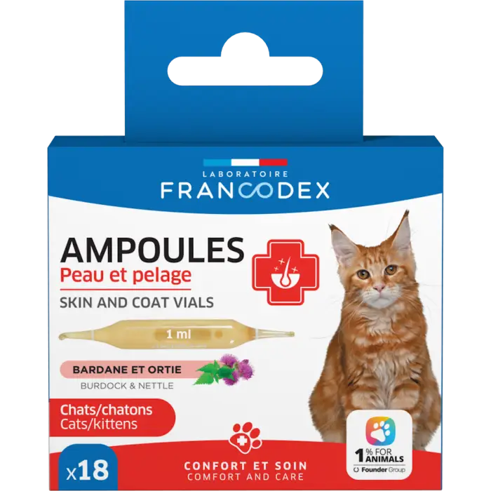 Francodex Peau et Pelage Ampoules pour Chat et Chatons 18 pièces Nouvelle Collection