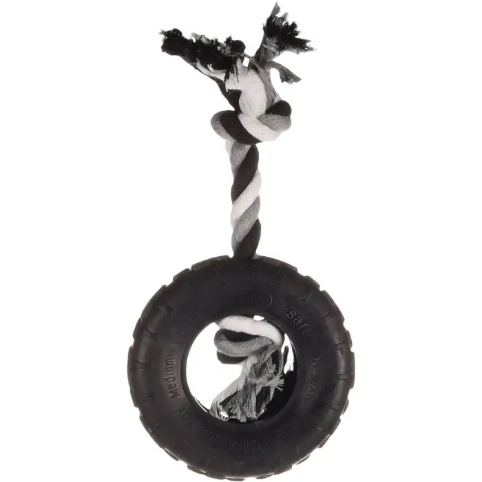 Certifié Flamingo Jouet Chien Caoutchouc Gladiator Pneu Avec Corde Noir 14cm