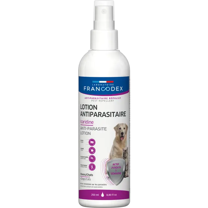 Vente Directe Francodex Lotion Antiparasitaire en Icaridine pour Chiens et Chats 250ml