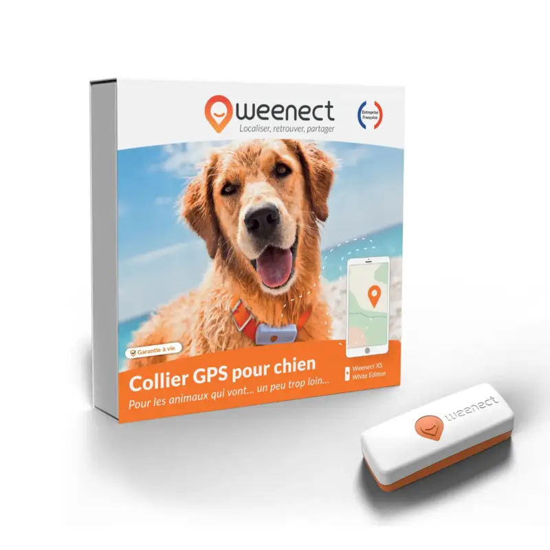 Collier GPS Weenect XS Dogs – Blanc Retour Gratuit