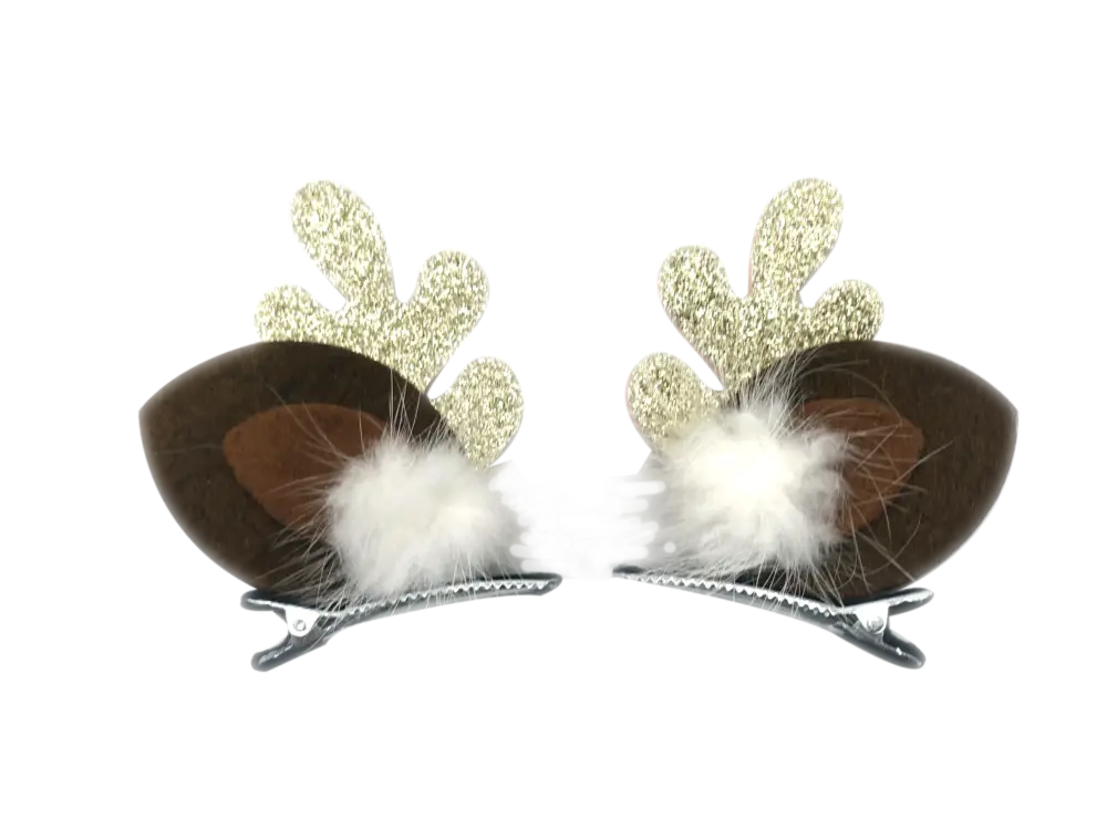 Barrette bois de Renne Noel paillettes Populaire