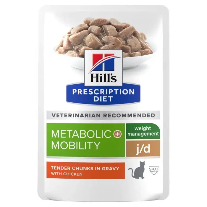 Réduction HILL'S Prescription Diet pâté pour Chat j/d Metabolic + Mobility Poulet 12×85 g