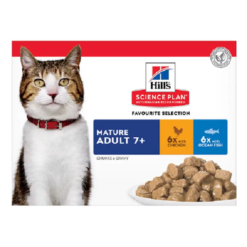 Produit De Marque 12 sachets repas pour chat âgé poulet et poisson – HILL&rsquo;S