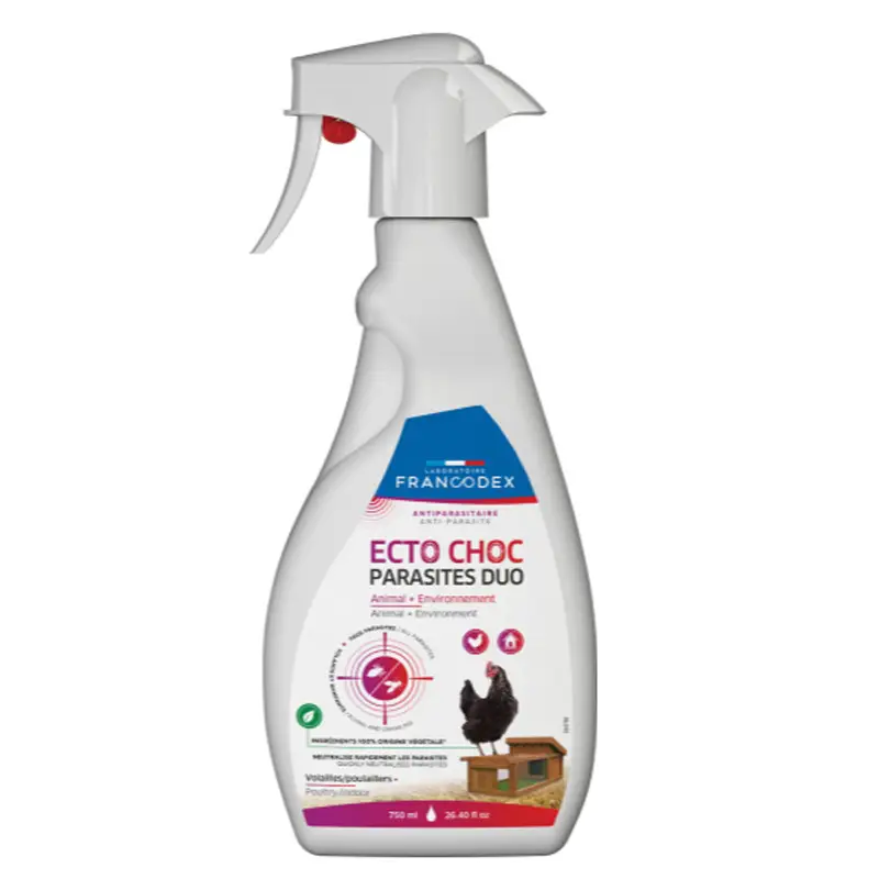 Spray Ecto Choc Parasites Duo basse cour et habitat 750ml Francodex Nouvelle Collection