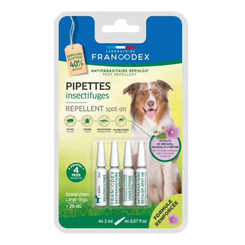Nouvel Arrivage Pipettes insectifuge formule renforcée grand chien x4 Francodex