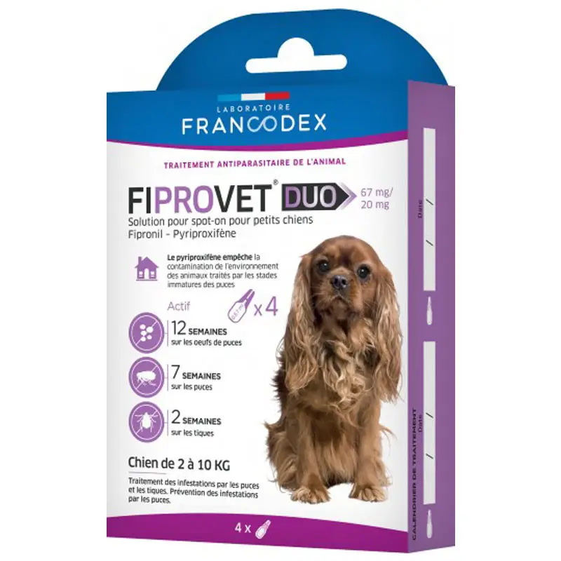 Antiparasitaire pour petit chien Fiprovet Duo x4 Francodex Expédition Rapide